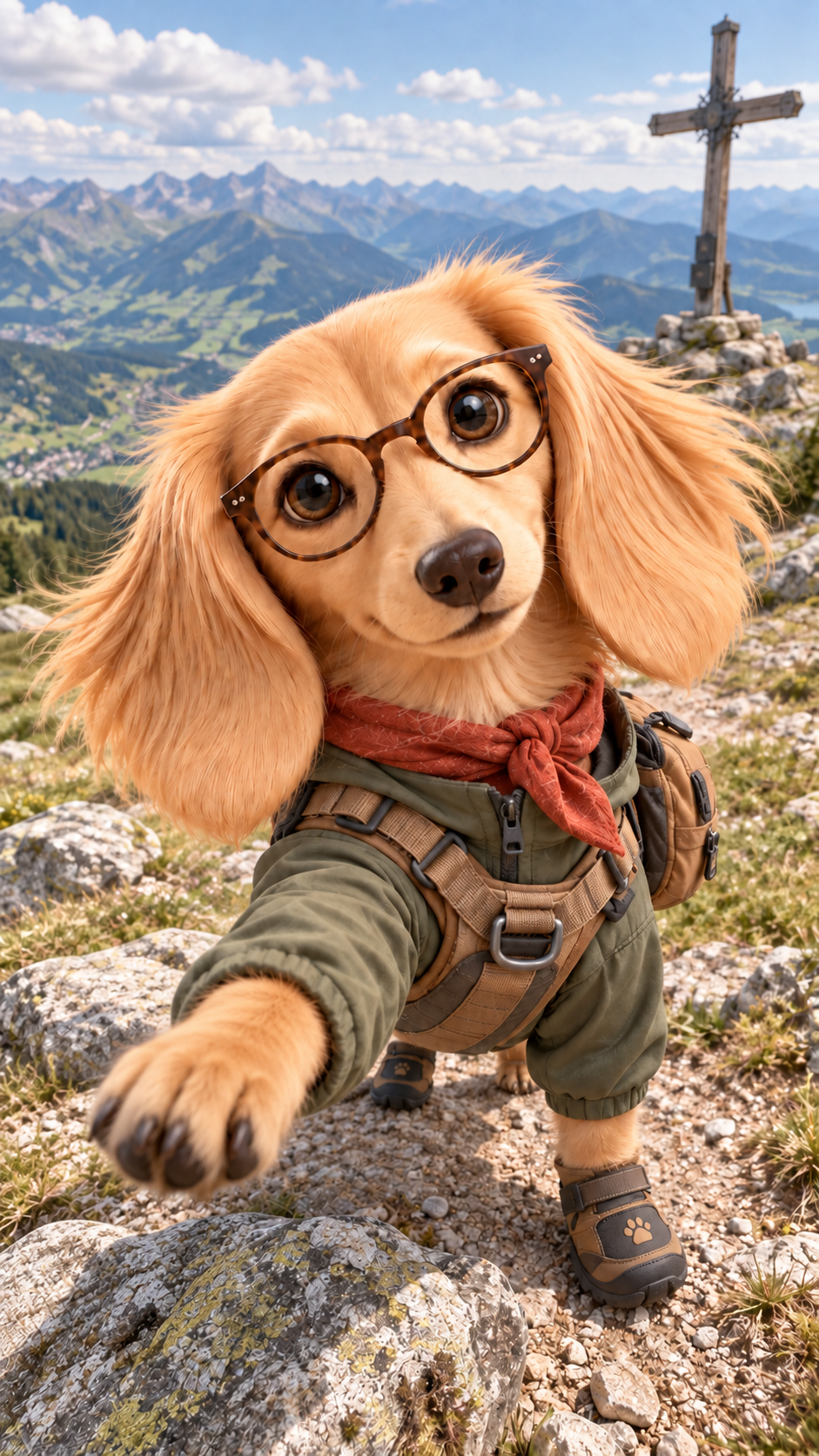 Rosi mit Wanderoutfit und Brille auf einem Bergweg bei Kitzbühel